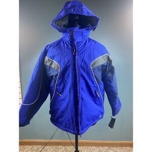 Reebok Jacket Boys Large 14/16 Blue Hooded Removable‎ Filled Lining Full Zip NWT